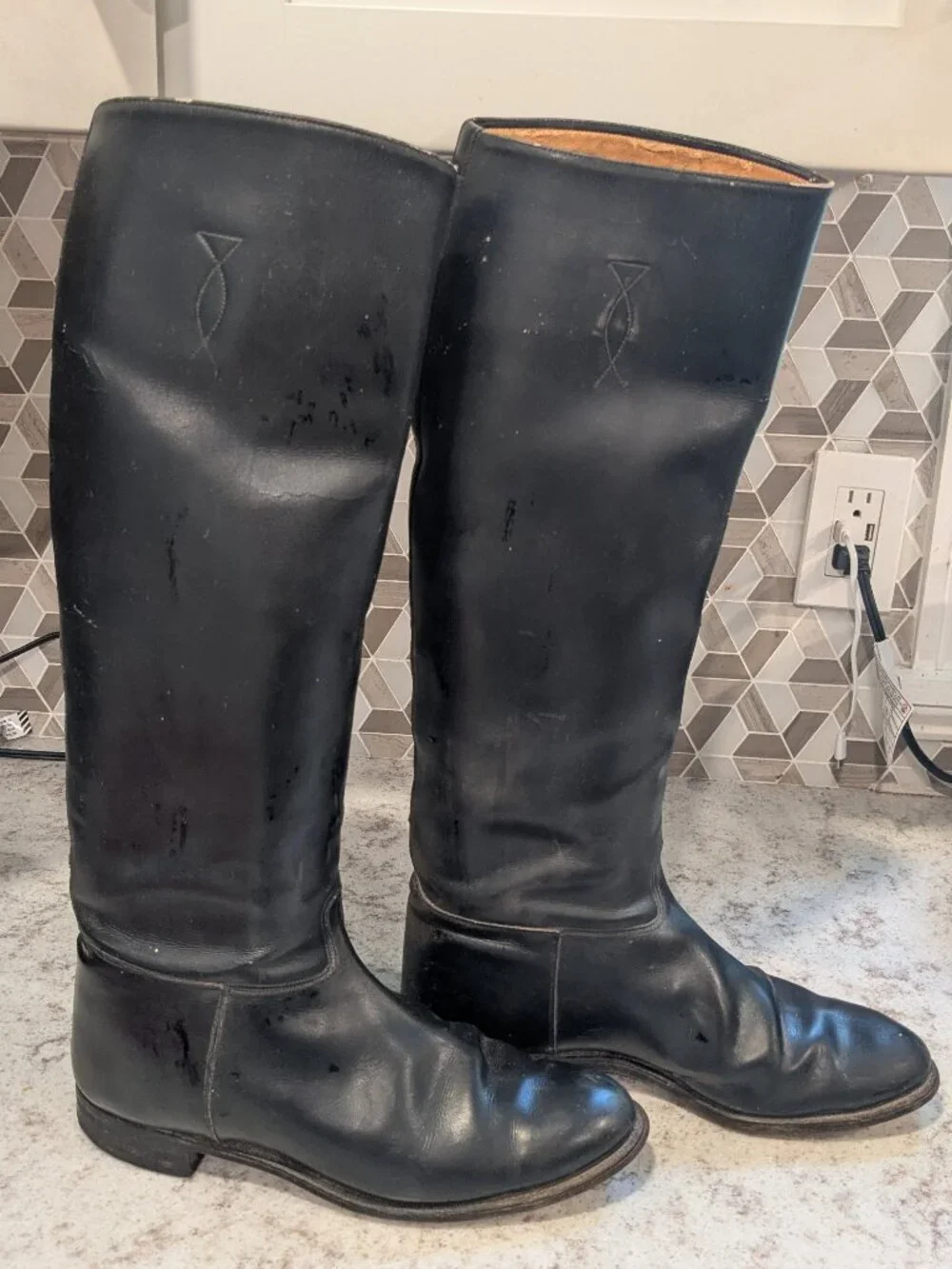 Vintage English Riding Equestrian Tall Boots 7.5 Black Leather